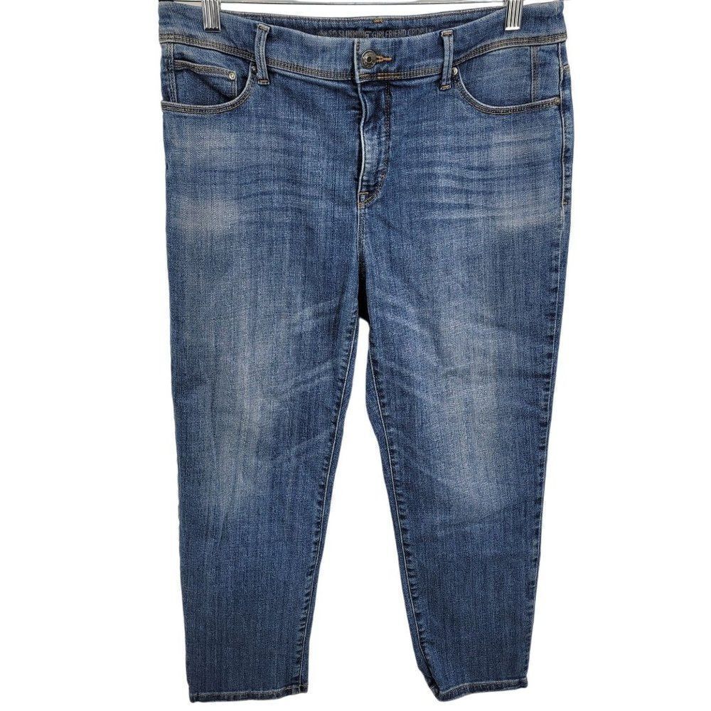 Chico's So Slimming Girlfriend Crop Jeans M Stretch Midrise Skinny Fading